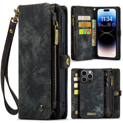 CaseMe 008 iPhone 14 Pro Coque Étui 2en1 avec coque amovible Portefeuille - Noir