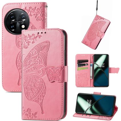 Mobigear Butterfly OnePlus 11 Étui Portefeuille - Rose