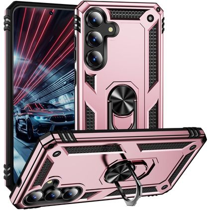 Mobigear Armor ring Coque Samsung Galaxy S25 FE Coque arrière Rigide Anti-Chocs avec Anneau-Support - Rose doré