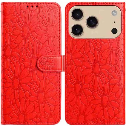 Mobigear Flowers Housse iPhone 17 Pro Etui Porte-Monnaie - Rouge