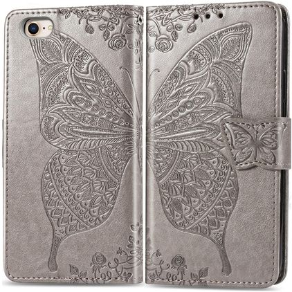 Mobigear Butterfly Housse iPhone 16e Etui Porte-Monnaie - Gris