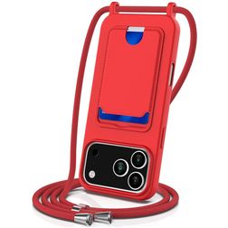 Mobigear Lanyard Card iPhone 17 Pro Coque avec cordon en Silicone et Porte-Cartes - Rouge