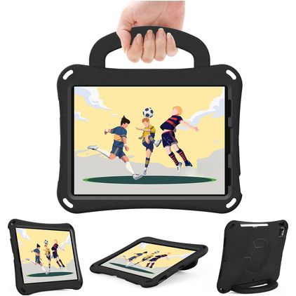 Mobigear Football Coque iPad Air 11 Pouces (2025) Coque arrière en EVA + Bandoulière + Support Amovible - Noir