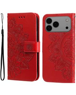 Mobigear Flowers iPhone 18 Pro Max Étui Portefeuille - Rouge