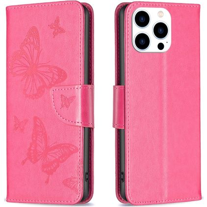 Mobigear Butterfly Housse iPhone 16 Pro Etui Porte-Monnaie - Rouge
