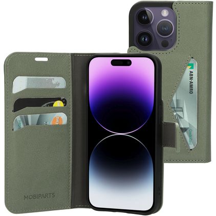 Mobiparts Classic Wallet Housse iPhone 14 Pro Etui Porte-Monnaie - Stone Green