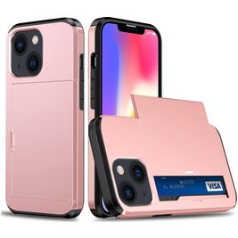 Mobigear Card Coque iPhone 15 Plus Coque arrière Rigide Anti-Chocs avec Porte-Cartes - Rose doré