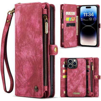 Caseme 008 Housse iPhone 15 Pro Etui avec Coque Détachable Porte-Monnaie - Rouge