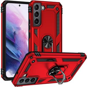 Mobigear Armor Ring Coque Samsung Galaxy S22 Coque arrière Rigide Anti-Chocs avec Anneau-Support - Rouge