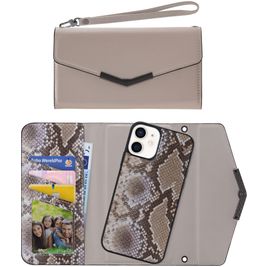 Mobilize Elegant Magnet iPhone 12 Mini Détachable 2in1 Pochette - Beige Snake
