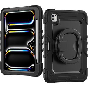 Mobilize Rotating Defender Coque iPad Pro 11 Pouces (2024) Coque arrière en Plastique rigide,Silicone + Bandoulière + Support Amovible - Noir
