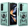 Mobigear Armor Ring Cam Slide Samsung Galaxy Z Fold 7 Plastique rigide Coque arrière Antichoc avec bague de maintien et cache caméra coulissant - Vert