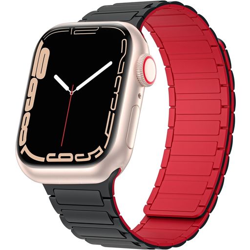 Mobigear Loop Mag Bracelet Silicone Apple Watch Fermeture magnétique - 49/46/45/44 mm - Noir / Rouge