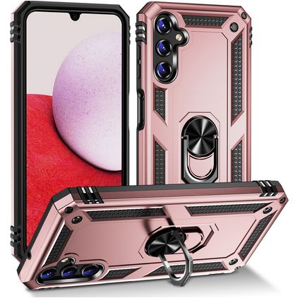Mobigear Armor Ring Samsung Galaxy A14 Plastique rigide Coque arrière Antichoc avec bague de maintien - Rose doré