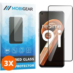 Mobigear Premium Realme 9i Verre trempé Protection d'écran - Compatible Coque - Noir (Lot de 3)