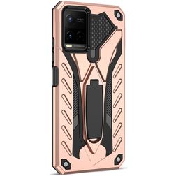 Mobigear Armor Stand Coque Vivo Y21s Coque arrière Rigide Anti-Chocs avec Support Amovible - Rose doré