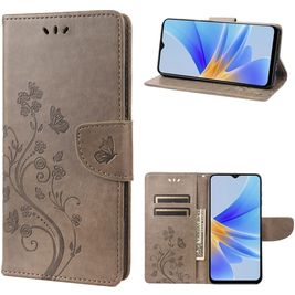 Mobigear Flowers Housse OPPO A17 Etui Porte-Monnaie - Gris