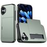 Mobigear Card Coque iPhone 16 Coque arrière Rigide Anti-Chocs avec Porte-Cartes - Vert