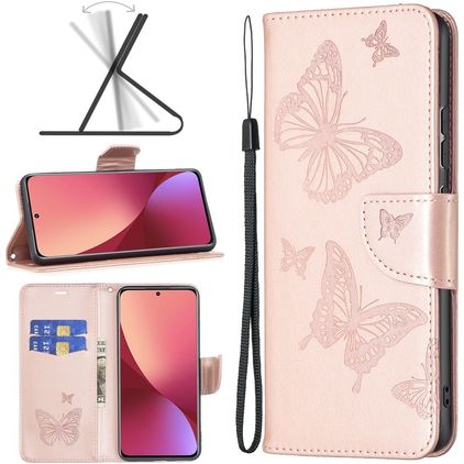 Mobigear Butterfly Housse Xiaomi 12 Etui Porte-Monnaie - Rose doré
