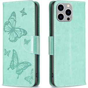 Mobigear Butterfly Housse iPhone 15 Pro Max Etui Porte-Monnaie - Vert