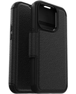 OtterBox Strada Housse iPhone 15 Pro MagSafe Etui en Cuir Véritable - Noir