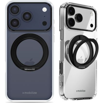Mobilize 360 Rotating Ring Coque iPhone 17 Pro Max MagSafe Coque arrière Rigide avec Anneau-Support - Noir