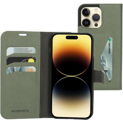 Mobiparts Classic Wallet iPhone 14 Pro Max Étui Portefeuille - Stone Green