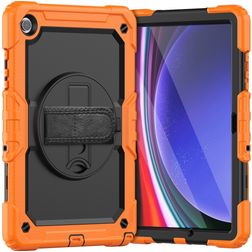 Mobigear SureGrip Xtreme Coque Samsung Galaxy Tab A9 Plus (2023) Coque arrière en Plastique rigide,Silicone + Bandoulière + Support Amovible - Orange