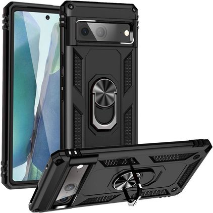 Mobigear Armor Ring Coque Google Pixel 7 Coque arrière Rigide Anti-Chocs avec Anneau-Support - Noir