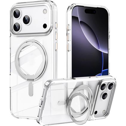 Mobigear Frosted Mag Coque iPhone 17 Pro Max MagSafe Coque arrière Rigide avec Support Amovible - Argent