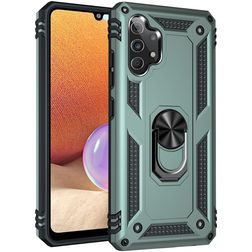 Mobigear Armor Ring Samsung Galaxy A32 4G Plastique rigide Coque arrière Antichoc avec bague de maintien - Vert