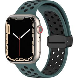 Mobigear Sport Plus Mag Bracelet Silicone Apple Watch Fermeture magnétique - 42/41/40/38 mm - Noir / Vert