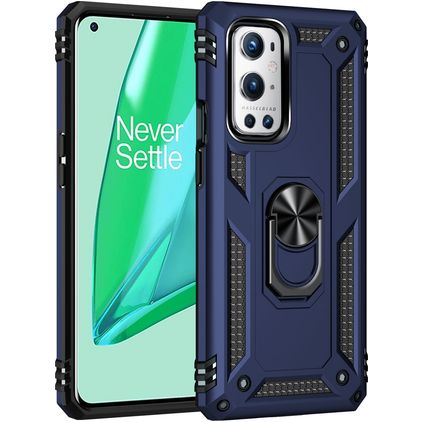 Mobigear Armor Ring OnePlus 9 Pro Plastique rigide Coque arrière Antichoc avec bague de maintien - Bleu