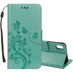 Mobigear Flowers iPhone XR Étui Portefeuille - Turquoise
