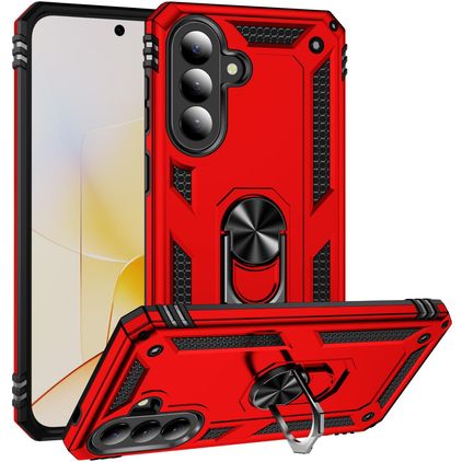 Mobigear Armor ring Samsung Galaxy A57 Plastique rigide Coque arrière Antichoc avec bague de maintien - Rouge