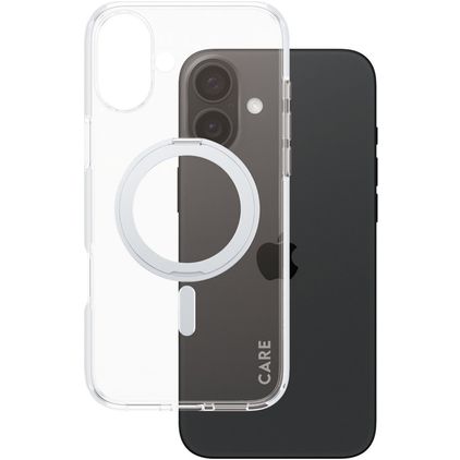 CARE by PanzerGlass Kickstand iPhone 16 Plus MagSafe Plastique rigide Coque arrière avec béquille - Transparent / Argent