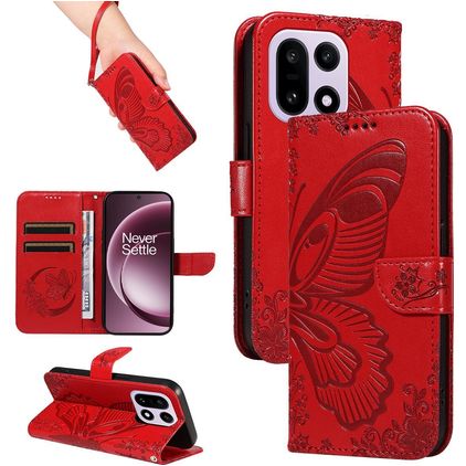 Mobigear Butterfly Housse OnePlus 15 Etui Porte-Monnaie - Rouge