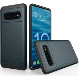 Mobigear Card Samsung Galaxy S10 Plastique rigide Coque arrière Antichoc avec porte-cartes - Bleu marine