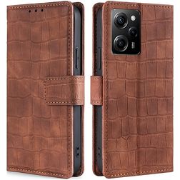 Mobigear Croco POCO X5 Pro Étui Portefeuille - Cognac