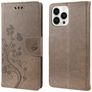 Mobigear Flowers Housse iPhone 14 Pro Max Etui Porte-Monnaie - Gris