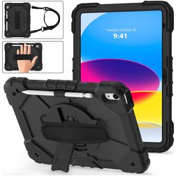 Mobigear SureGrip Xtreme Coque iPad 10 (2022) Coque arrière en Plastique rigide,Silicone + Bandoulière + Support Amovible - Noir