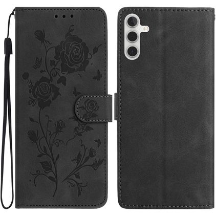 Mobigear Flowers Housse Samsung Galaxy A17 Etui Porte-Monnaie - Noir