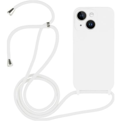 Mobigear Lanyard iPhone 14 Plus Coque avec cordon en Silicone - Blanc