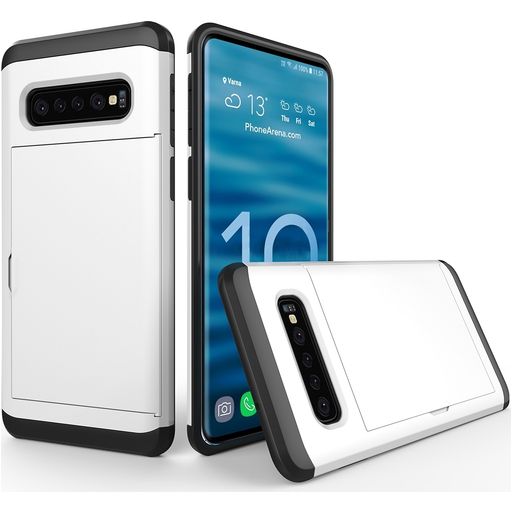 Mobigear Card Coque Samsung Galaxy S10 Coque arrière Rigide Anti-Chocs avec Porte-Cartes - Blanc