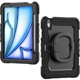 Mobilize Rotating Defender Coque iPad Air 11 Pouces (2025) Coque arrière en Plastique rigide,Silicone + Bandoulière + Support Amovible - Noir