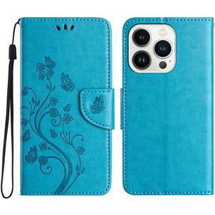 Mobigear Flowers Housse iPhone 16 Pro Max Etui Porte-Monnaie - Bleu
