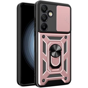 Mobigear Armor Ring Cam Slide Coque Samsung Galaxy S24 FE Coque arrière Rigide Anti-Chocs avec Anneau-Support et Protecteur Lentilles - Rose doré