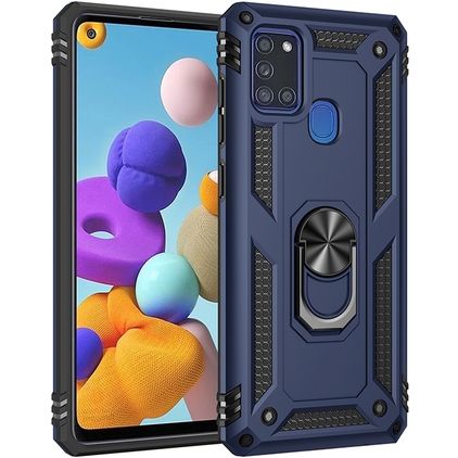 Mobigear Armor Ring Samsung Galaxy A21s Plastique rigide Coque arrière Antichoc avec bague de maintien - Bleu