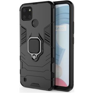 Mobigear Armor Ring Coque Realme C21Y Coque arrière Rigide Anti-Chocs avec Anneau-Support - Noir