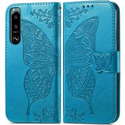 Mobigear Butterfly Housse Sony Xperia 5 IV Etui Porte-Monnaie - Bleu